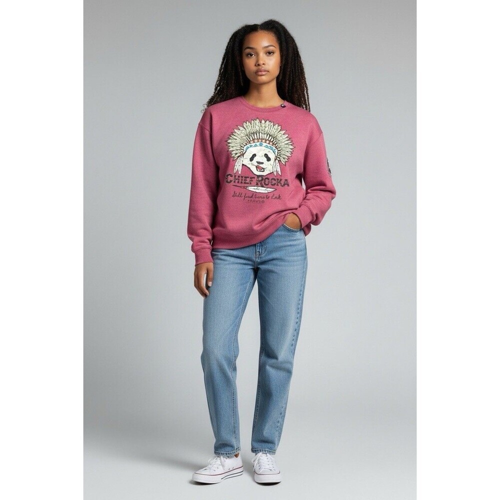 LRG Chief Rocka Graphic Crewneck Sweatshirt Red XL Panda Headdress